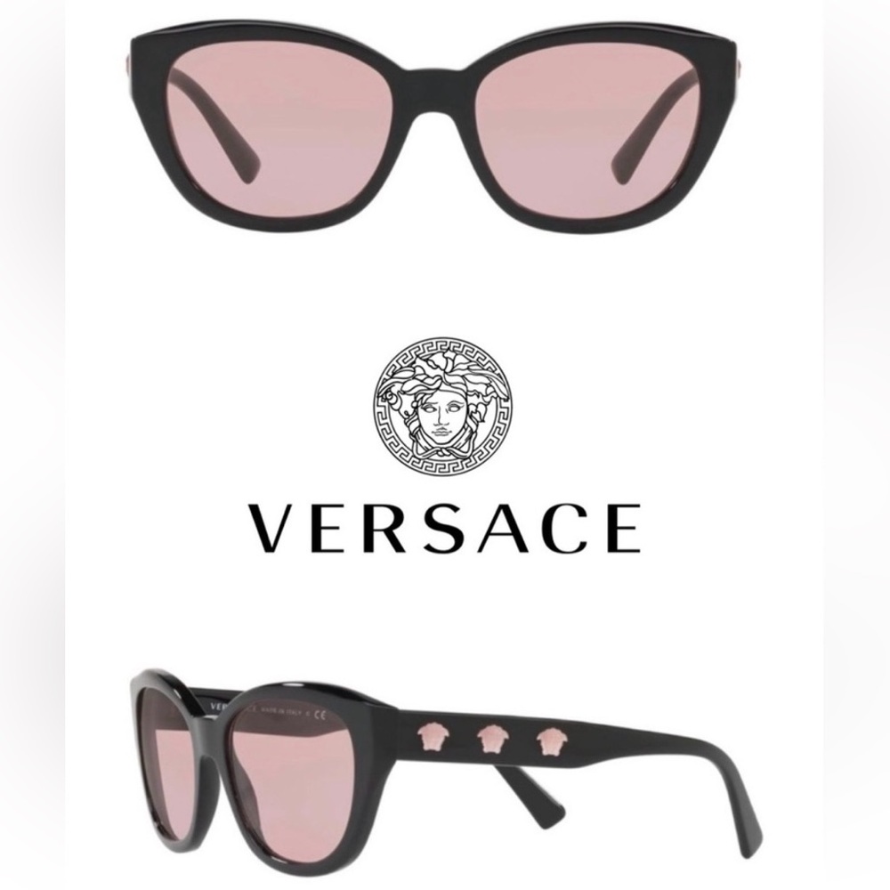 Versace Gold Medusa Head Butterfly Sunglasses, Plum Lens, 56/18/140